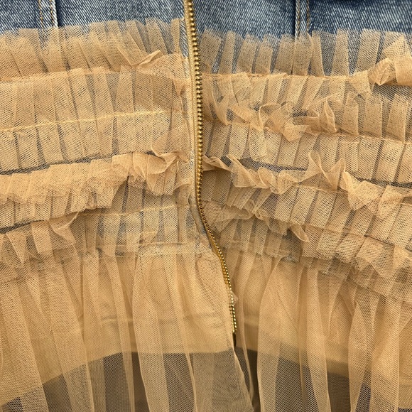 NWT Mesh Layer Bomber Jacket Denim and Tan Ruffle Jacket - Picture 7 of 13